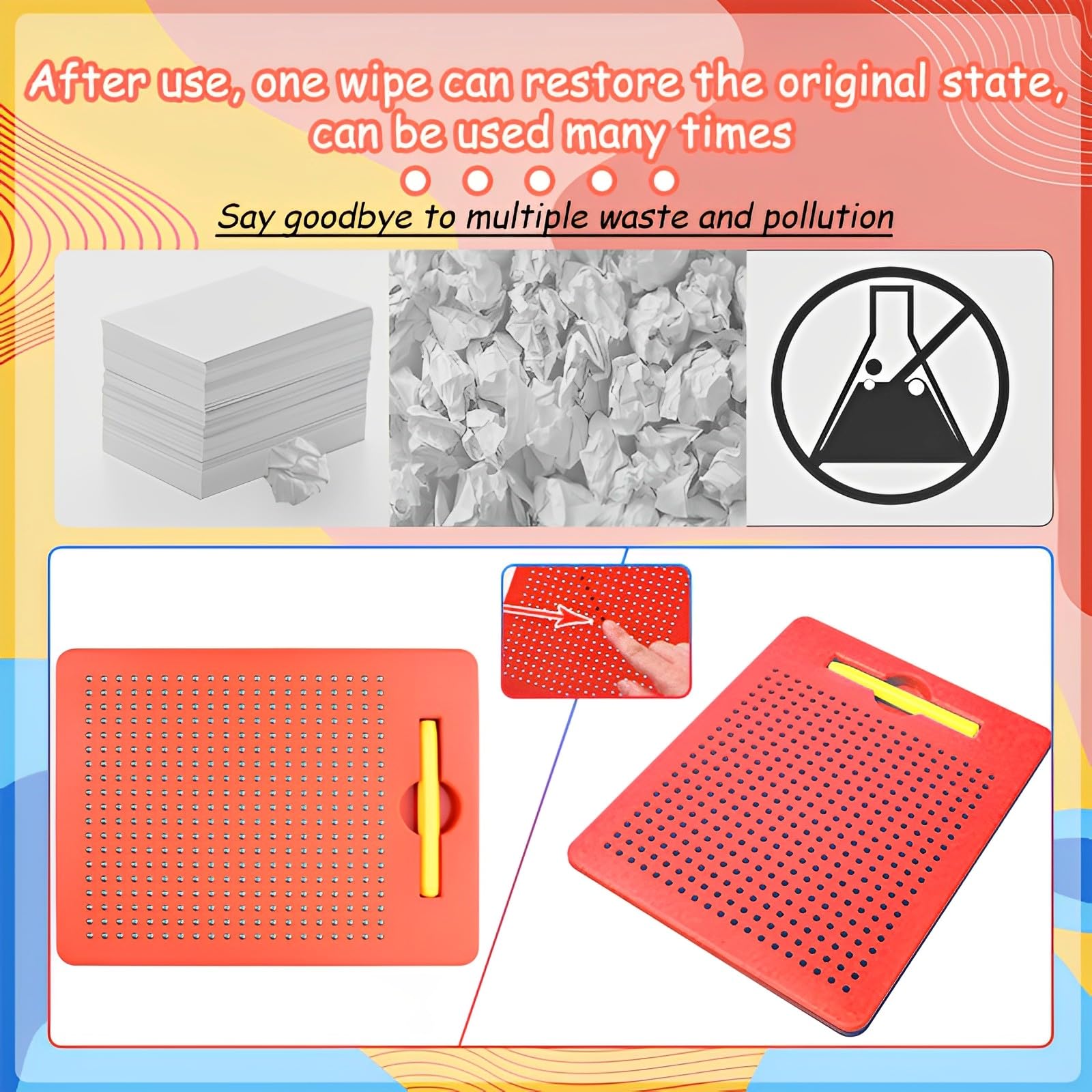Lavagna Magnetica Per Disegno Per Bambini, Gioco Educativo Con Penna Magnetica E Palline, Vassoio Portatile 9,2x2,4 Cm, Blu, Ideale Per Viaggi E Scuola - 2