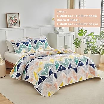 クイーンサイズのキルトカバーとシーツのセットです。 Amazon｜UOZZI BEDDING リバーシブルカラフルキルト3点セット