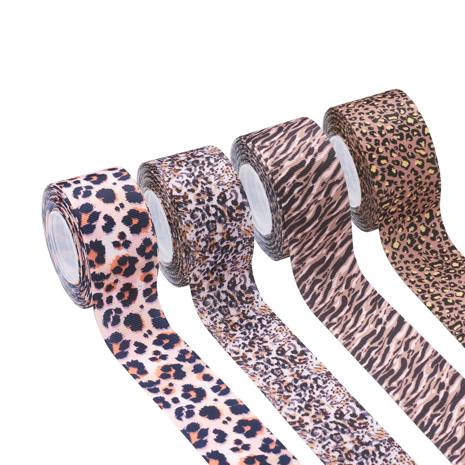 Pandahall 4 Rolls Leopard Print Grosgrain Ribbon 1-1/2 Inch Wide Animal Cheetah Print Craft Ribbon for Headbands Hair Bows Gift Wrapping Sewing Crafting 10 Yards/Roll