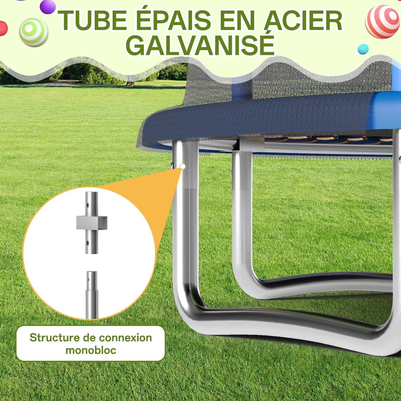 JUMMICO Trampoline d'extérieur Ø 183/228/290/360 cm Kit Complet avec Filet de sécurité, échelle, Housse de Protection et Accessoires de Montage