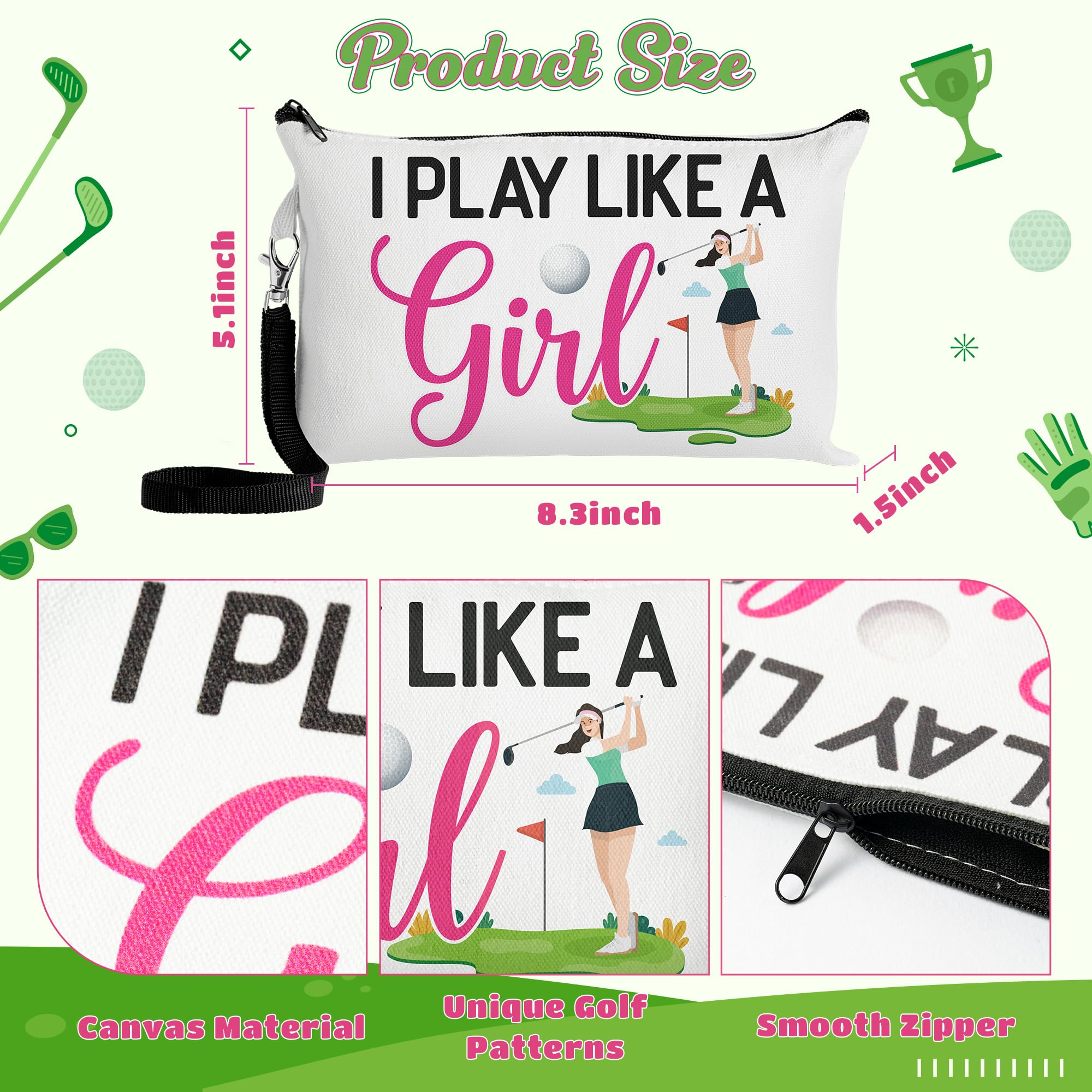 R Horse 9PCS Ladies Golf Cosmetic Bags - Golfing Survival Kit - Canvas Toiletry Makeup Pouch Organizer - Pink - Women Golfer Travelers - Image 2