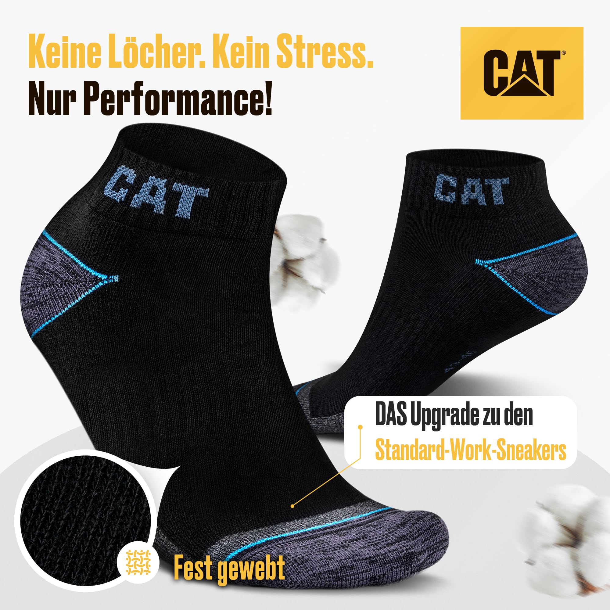 CAT CATERPILLAR POWER & COOL WORK SNEAKERS Lot de 12 paires de baskets, chaussettes de travail, chaussettes de travail, tailles 39-42, 43-46, 47-50