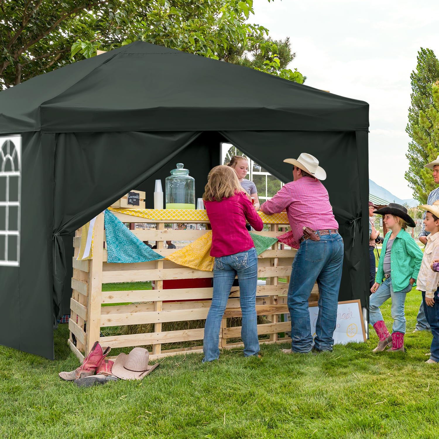 Tonnelle étanche 3 x 3 m - Hauteur réglable - Avec 4 panneaux latéraux - Oxford 420D - Stable - Résistant à l'hiver - Protection UV - Tente de fête pour extérieur, jardin, camping - Gris