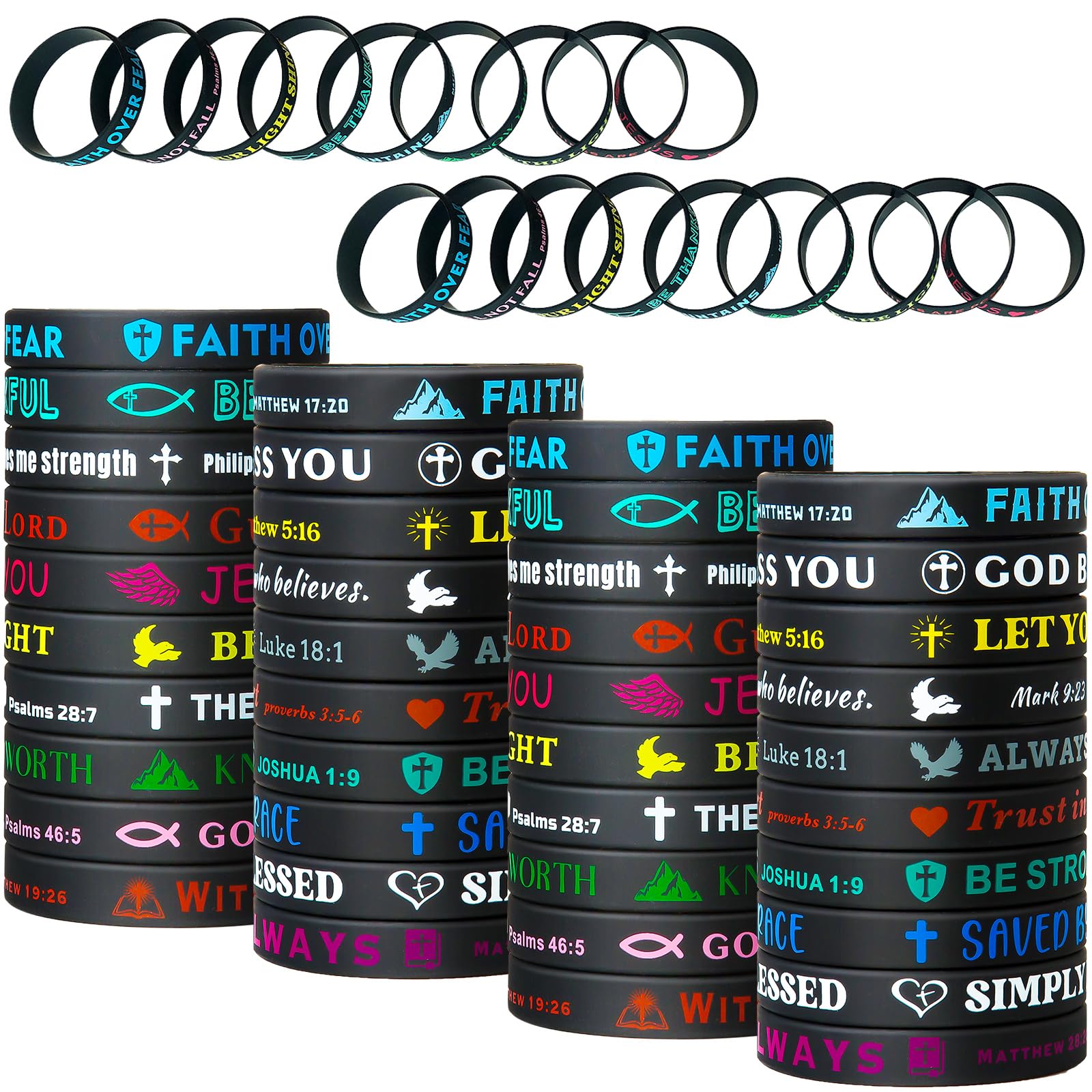 IDREAMBAND Bible Verse Bracelets 60 Pcs Silicone Bulk Jesus Cute Christian Colored Wristbands Comfortable and Lightweight Perfect Religious Gifts for