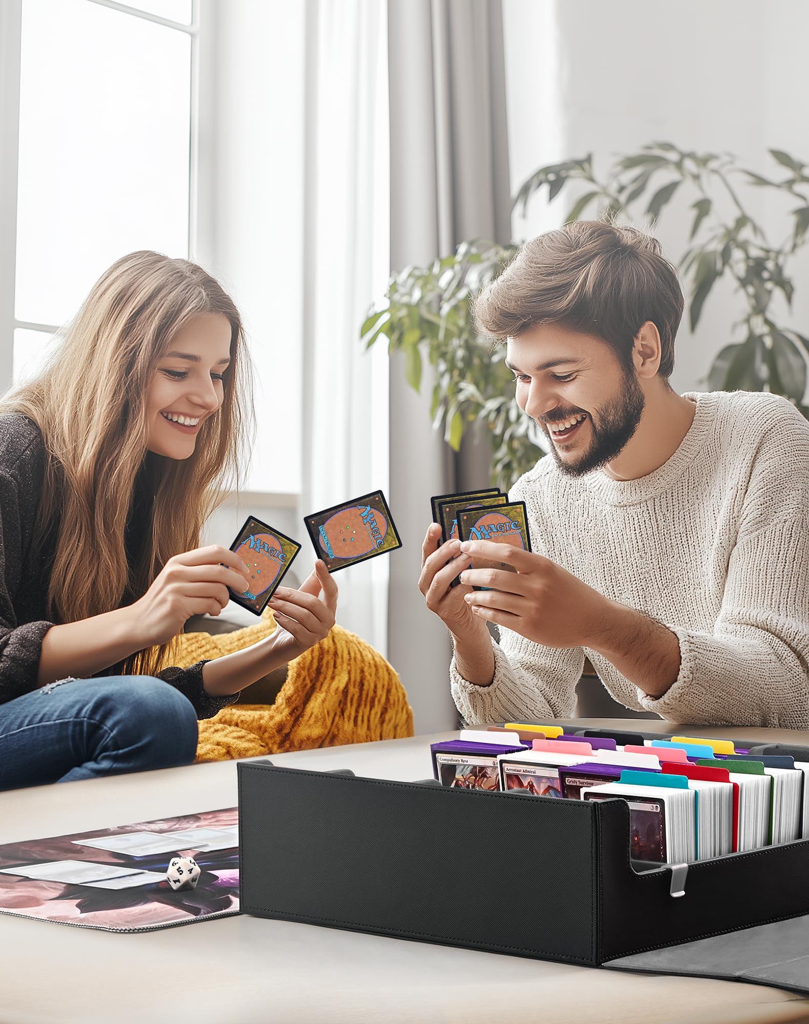 UAONO Kartenaufbewahrungsbox für Trading Cards, 2400+ MTG Commander Deck Box mit 24pcs bunten Teilern, Kartenetui passend für Magic TCG PTCG Spielkarten(schwarz und grau)