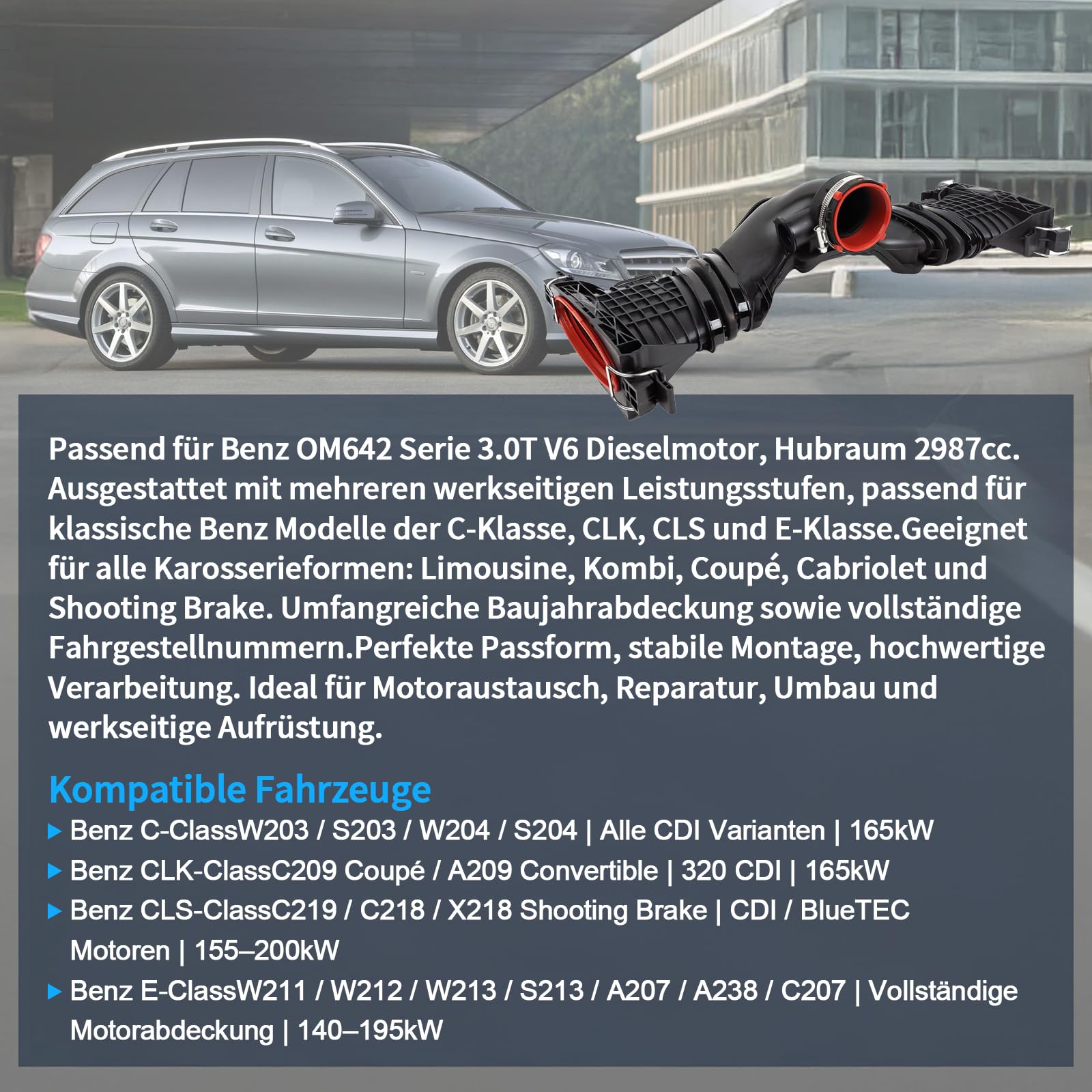Luftmassenmesser 5-polig OE# 6420902242 0281006488 kompatibel mit Mercedes GL350 2016 GLE350D 2016 GLS350D 2017 Lufteinlassschlauch