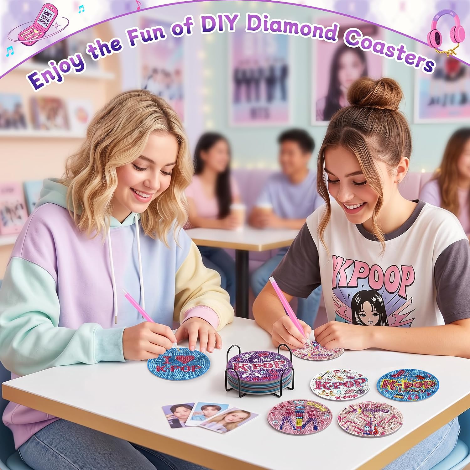 ZenDecor 8 Pcs Kpop Diamond Art Coasters Kit for Adults with Holder image 4