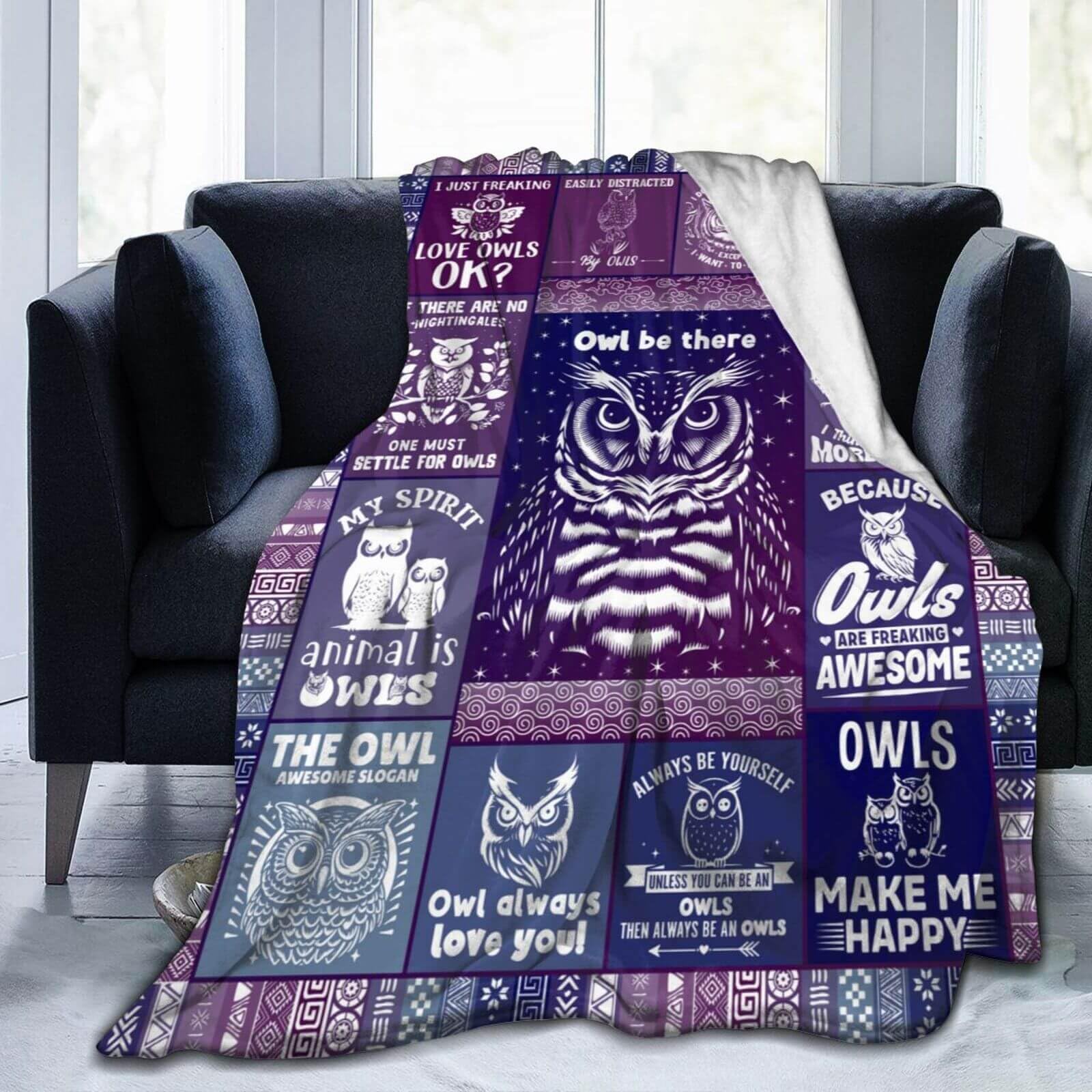 Homieblanket Owl Blanket for Boys Girls, Cute Owl Themed Design Printed Purple Throw Blankets for Kids Lap, Chair Sofa, Warm Soft Cozy Blanket, 40