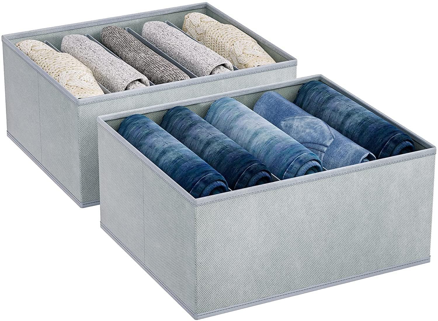 Eranqo Polyester Clothes Wardrobe Drawer Jeans Organizer For Foldable Almirah Clothes Storage Organiser Box (Pack Of 2, Grey 5 Slot) (B0CZNYX7N7) Amazon Price History, Amazon Price Tracker