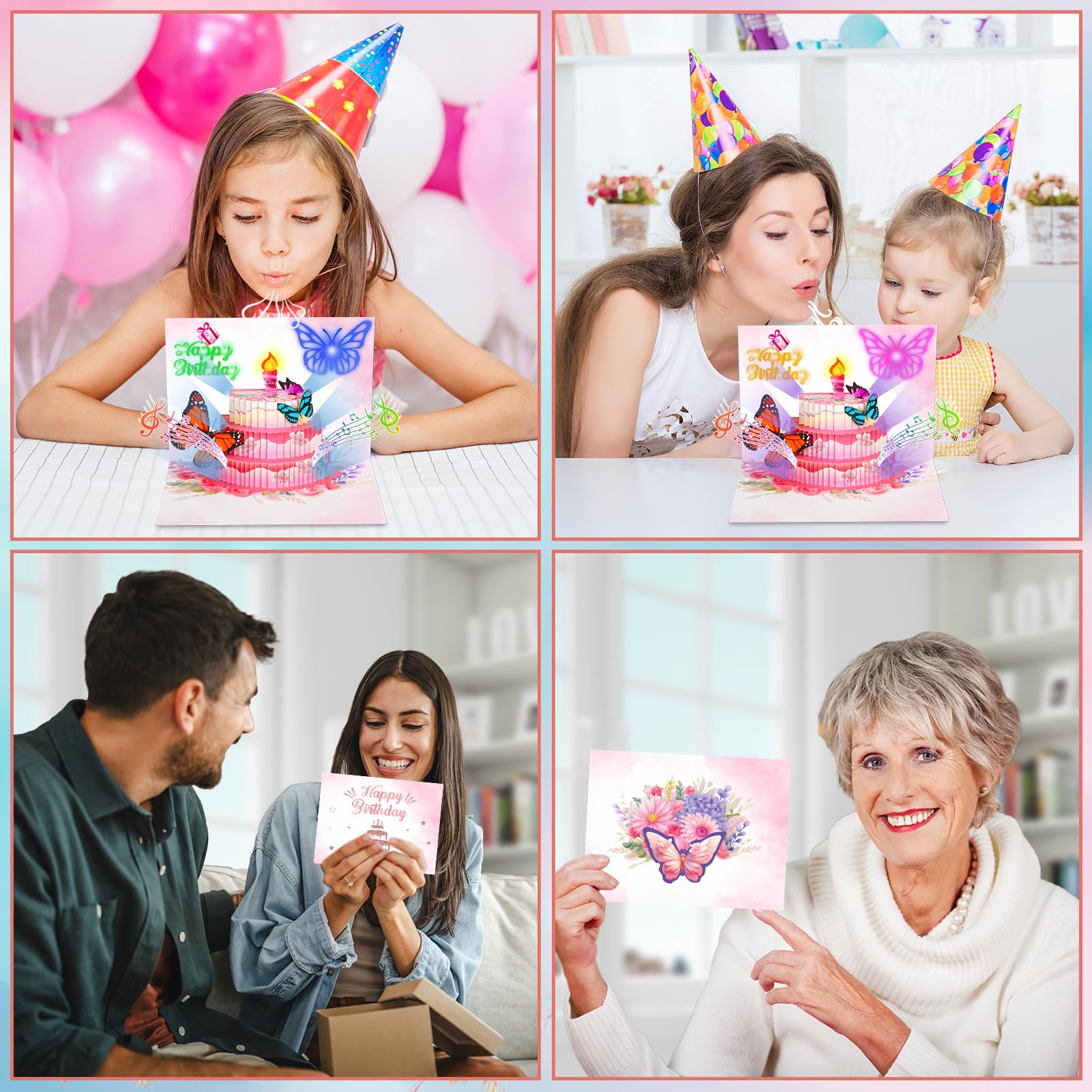 Kircirx Geburtstagskarten für Frauen, Blumen, Schmetterlinge, 3D-Pop-Up-Geburtstagskarte, aufblasbar, LED-Kerzenlicht und Musik, Grußkarte, Geschenke für Frauen, Mutter, Ehefrau, Tochter, Oma