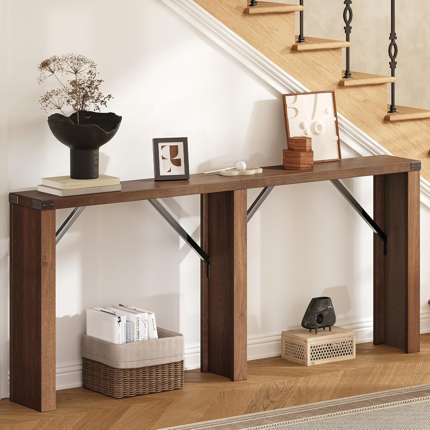 Console Table, 63" Long Behind Couch Sofa Table, Entryway Table, Farmhouse Console Table for Narrow Spaces, Hallway, Living Room, Mocha CT30BV 63"L x 8.6"W x 29.5"H Mocha