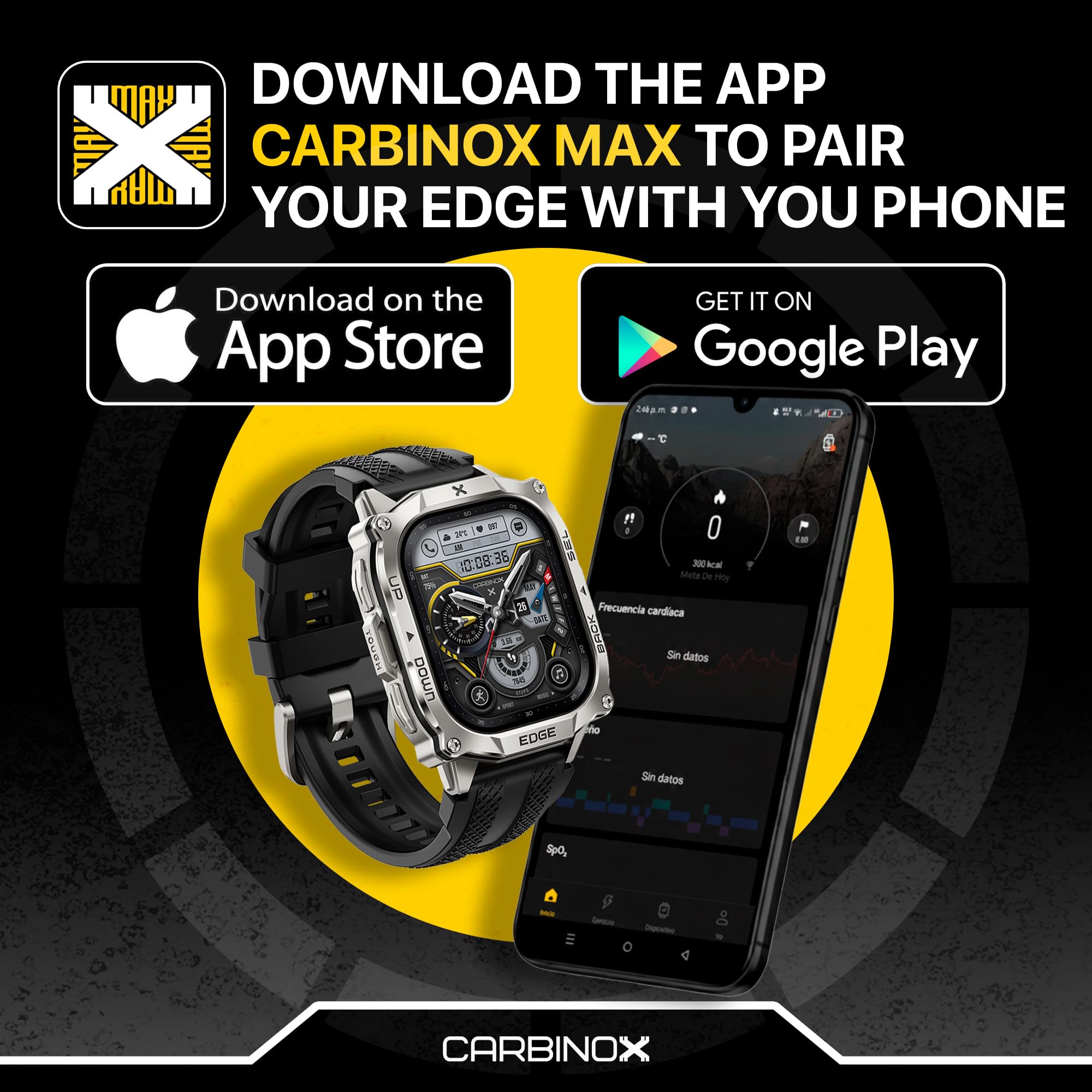 CARBINOX Edge Smartwatch, robust, 4,9 cm (1,96 Zoll) AMOLED, Edelstahl, IP69K/5 ATM, Fitness-Tracker, Dual-Band GNSS, 500 mAh, Bluetooth-Anrufe, Smartwatch für Android-Handys, iOS (Silver Ultimate