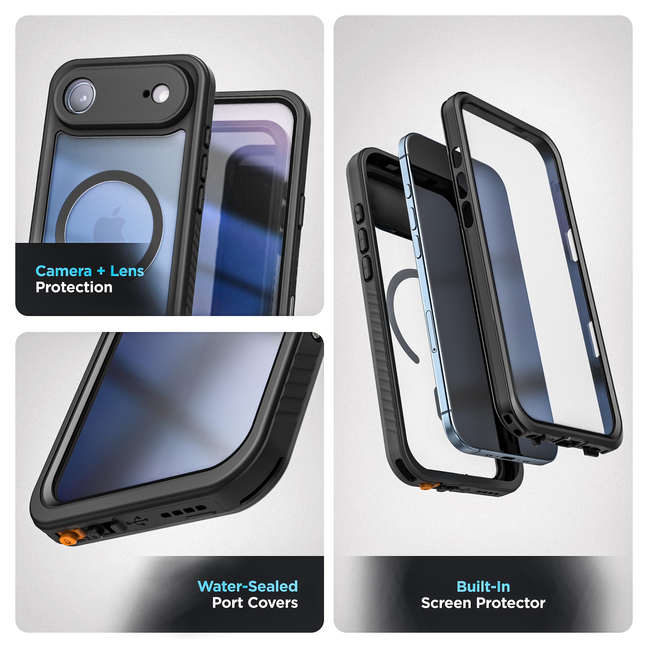 ENCASED per iPhone 17 Air Cover Impermeabile con Pulsante Controllo Fotocamera [IP-68] Custodia Full-Body con Proteggi Schermo Integrato (Compatibile MagSafe)