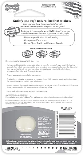 Vista 124 de Nylabone Power Chew Juguete masticable duradero con sabor a pollo, para perros medianos, para masticadores agresivos, huesos indestructibles, M/lobo