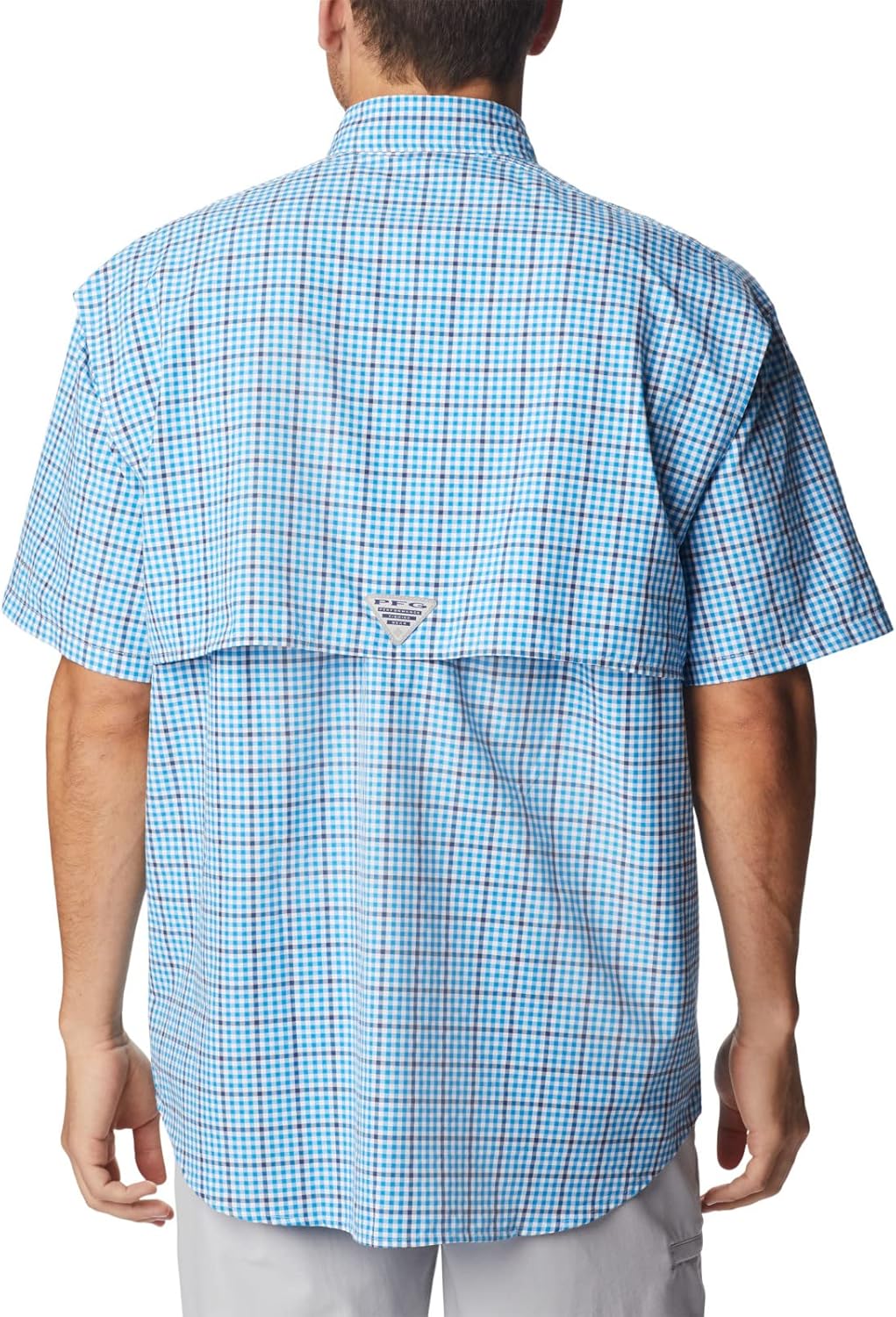 Chemise Columbia Homme 2XL Bleu à Carreaux Manches Courtes PFG Omni-Shade Protection Solaire