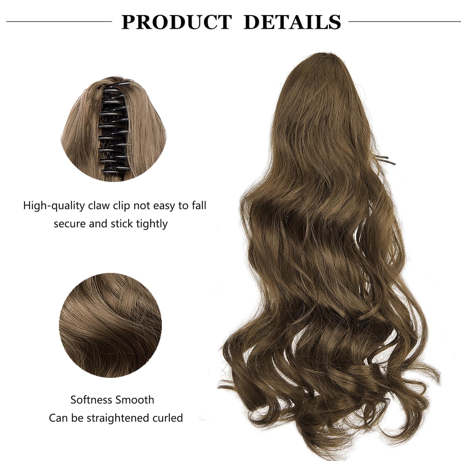 Cybelleza Ponytail Extension Curly Wavy Claw Jaw Pony Tail 18" One Piece Clip in Hair Extensions Ponytail Hairpiece Synthetic Long Natural for Women Chestnut - Image 2