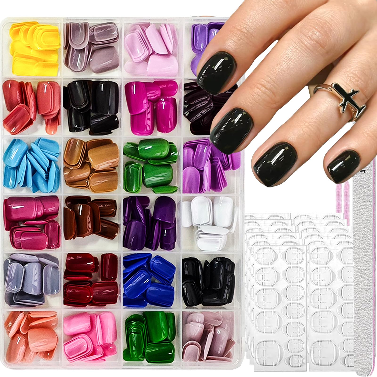 576Pcs Square Press on Nails Glossy Fake Nails Short False Nails Pure Color Glue on Nails Reusable Artificial Acrylic Nail Solid Color Full Cover