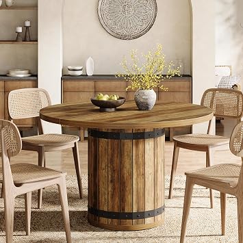 Tribesigns Round Dining Table for 4 People, 39.37-Inch Dining Table with Fence Pedestal Base, Farmhouse Round Kitchen Table Dinner Table for Kitchen Room, Living Room Chairs Not Included