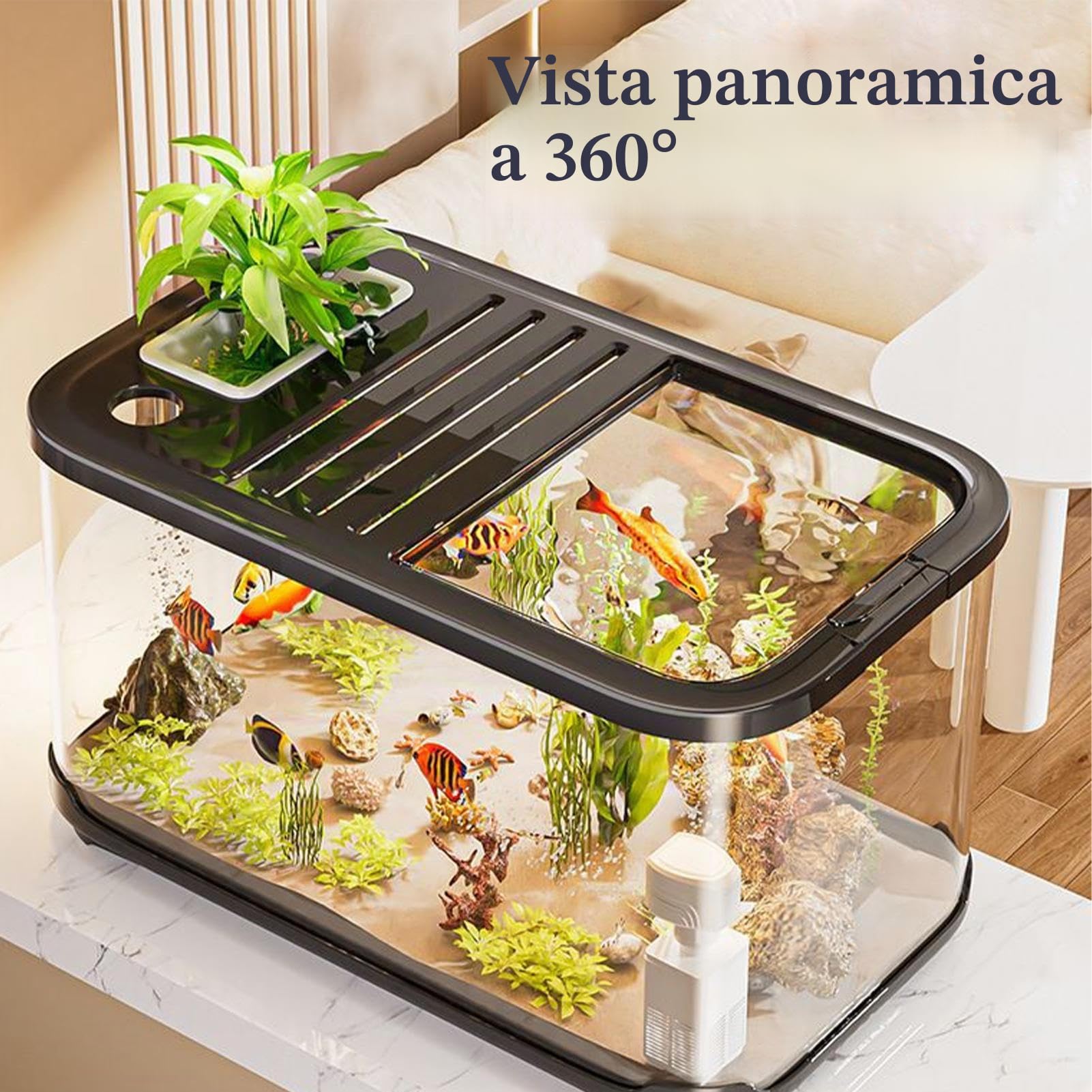 Kit Acquario Pronto All'Uso Con Fori Di Ventilazione,Kit Per Acquario - Contenitore Per Tartarughe Con Per Vita Acquatica Decorazione Paesaggistica Sabbia