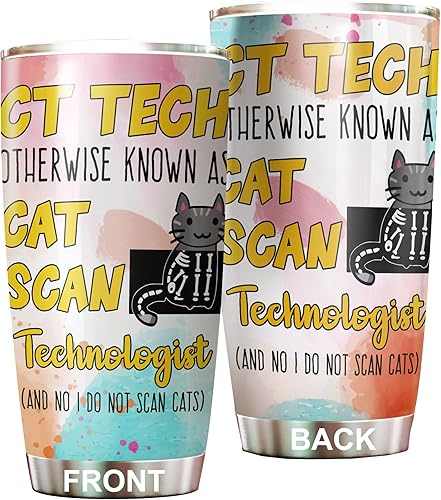 CT Tech - Vaso de acero inoxidable de 20 onzas, regalo de tecnología de escaneo de gatos para cumpleaños y Navidad, regalo CT Tech para compañeros