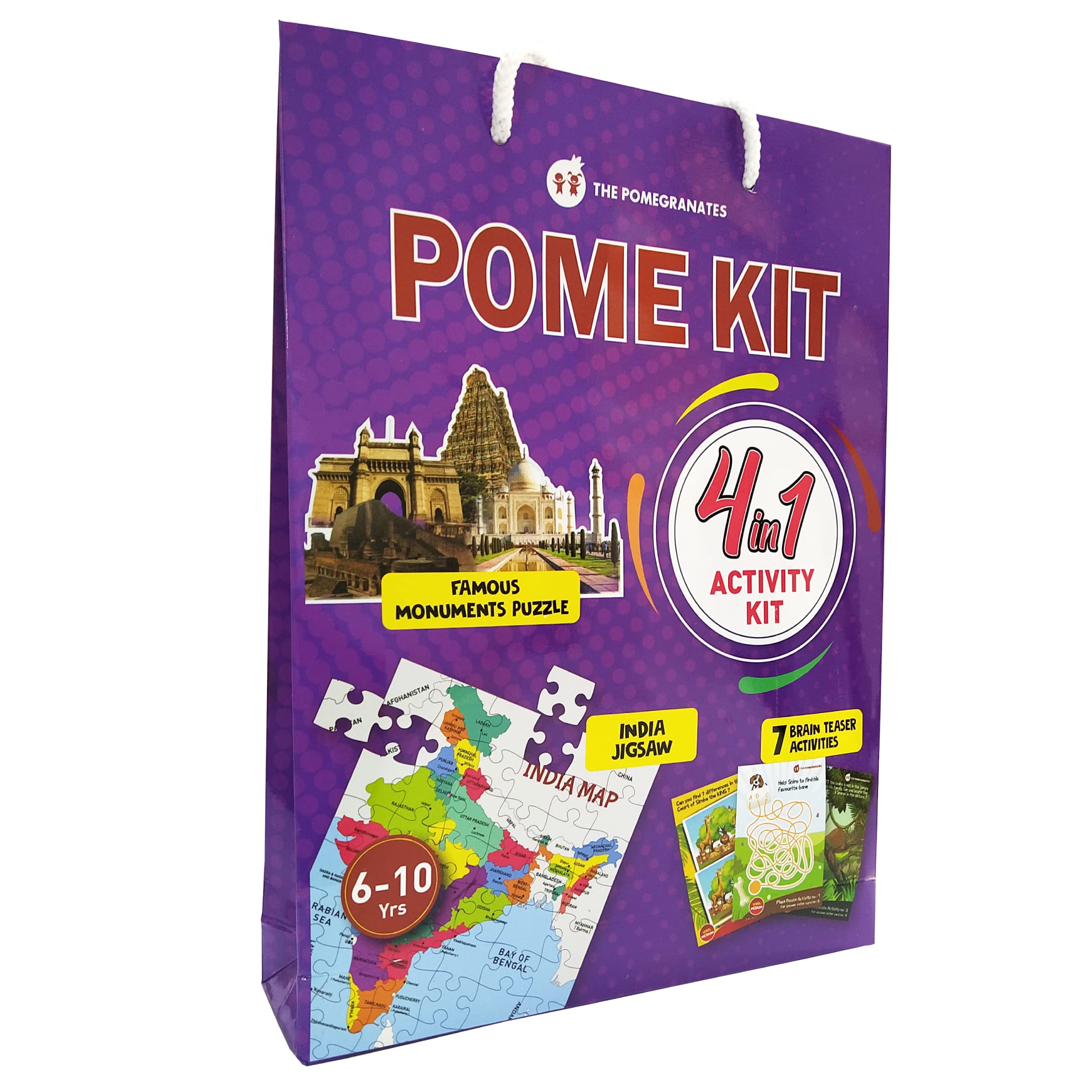 POME KIT 4 in 1 Activities kit for Age 6 to 10 Years Old, Brain Teaser, India Jigsaw Puzzle, India Monument Knowledge Cards, Photo Frame Making, Famous Monuments Puzzles and More.