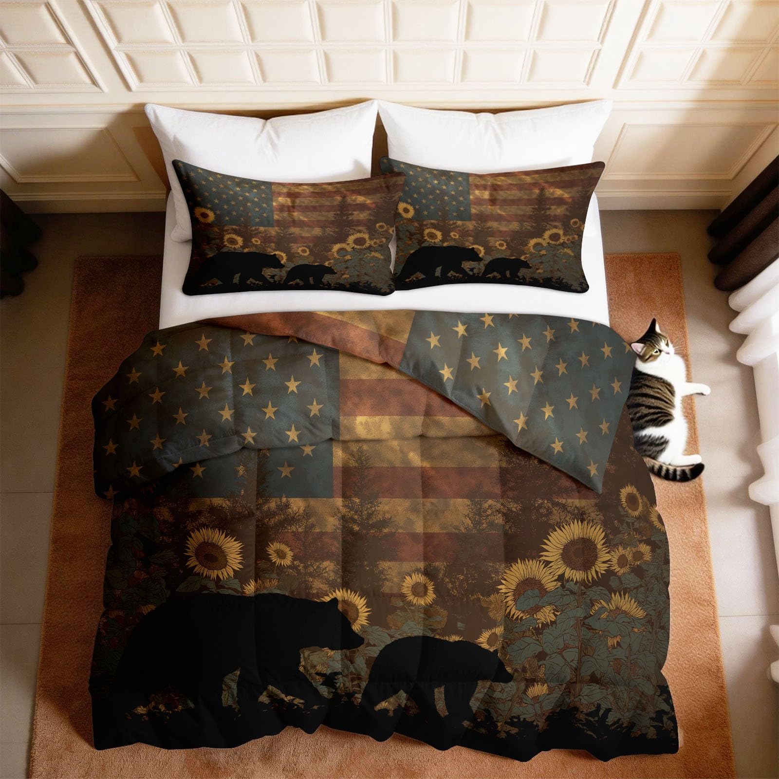 Edredón doble de 200x200 cm lavable con fundas de almohada de algodón rústico