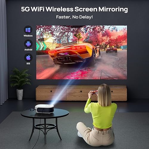 Miniatura 3 de Proyector con WiFi y Bluetooth, proyector portátil Full HD 1080P, proyector para exteriores compatible con 4K, sin retrasos 5G WIFI 6