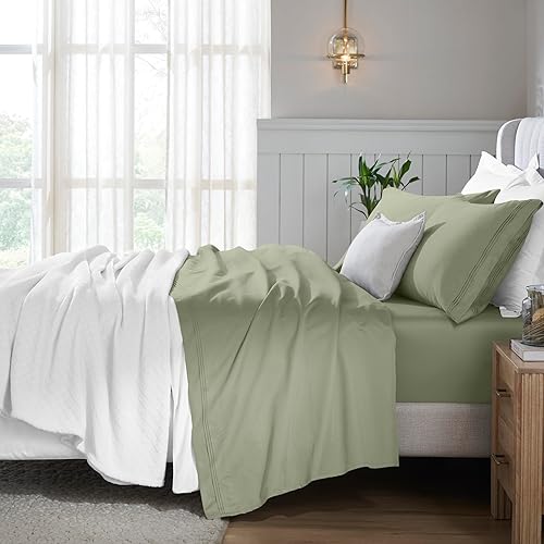 Superior Juego de sábanas de algodón egipcio de 4 piezas, 650 hilos, ecológico, sábanas sostenibles, básicos ultrasuaves, sólido, sábana bajera de