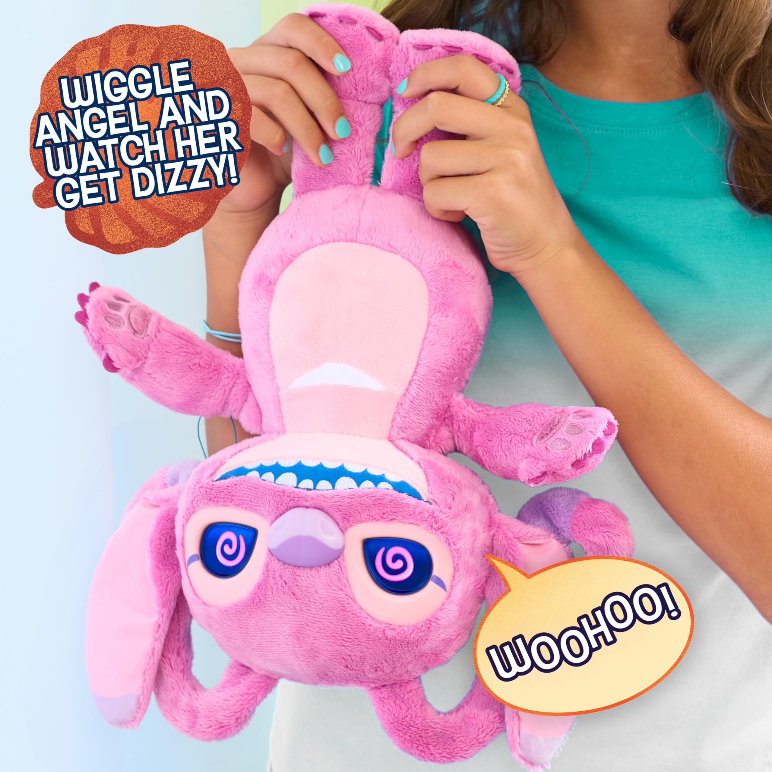 Disney Stitch Angel Many Moods 14-inch Interactive Plush, 50+ Sounds & Effects, Expressive LCD Eyes Show Her Moods, Toy for Fans, Girls, Boys, Kids 3 and Up by Just Play
