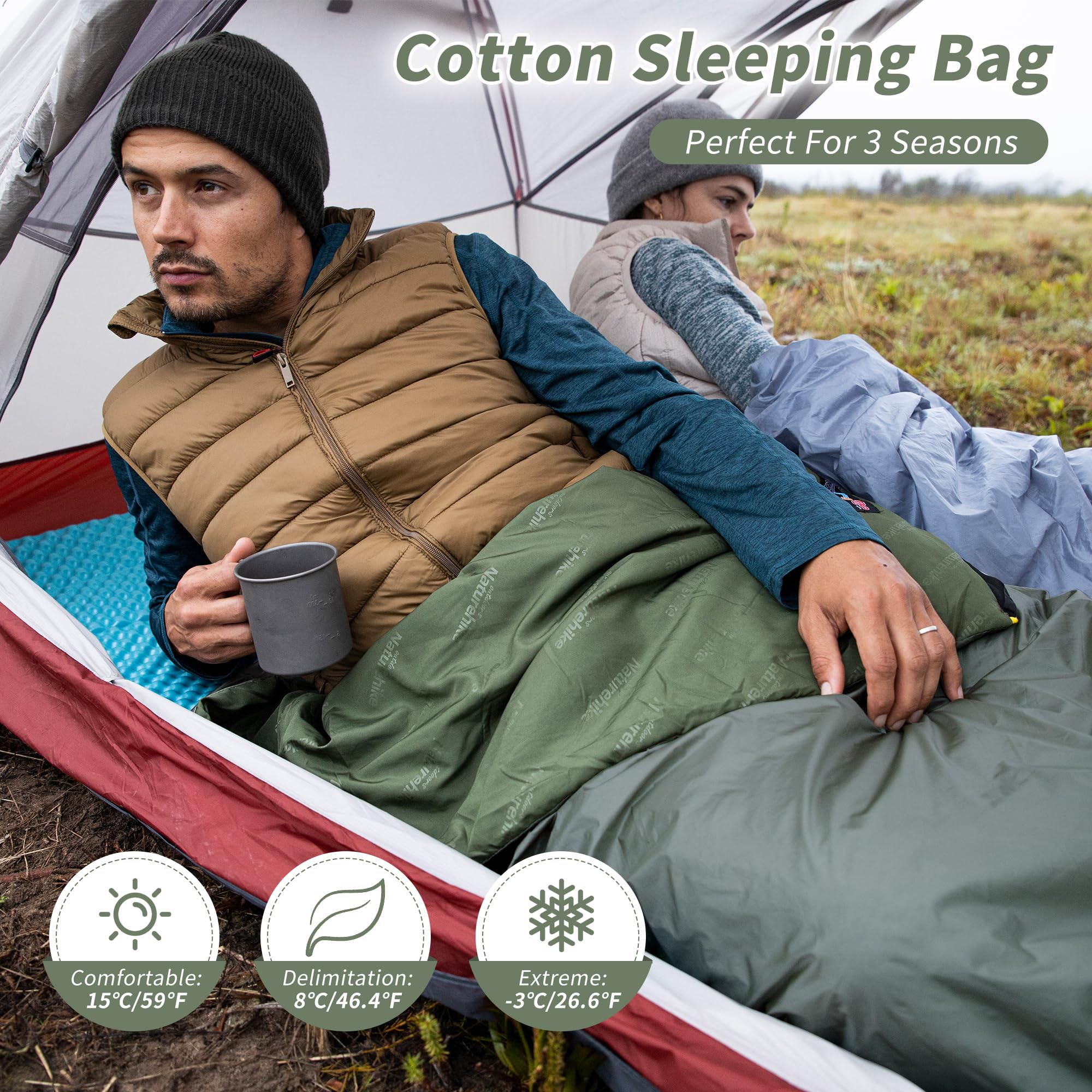 Naturehike - Saco de Dormir de Verano Ultraligero (760 g) - sobre Ligero y portátil, Bolsa de Dormir de 3 Estaciones, Impermeable, cómodo con Bolsa de compresión