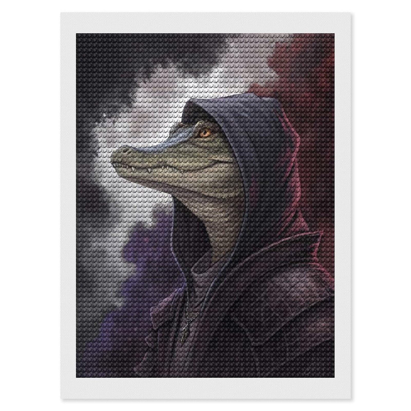Junmoney Mysterious Alligator Wizard Diamond Painting Canvas Set 12"x16", Boho Decor, for Craft Lovers, Easy Handmade Project, Holiday Gift Idea