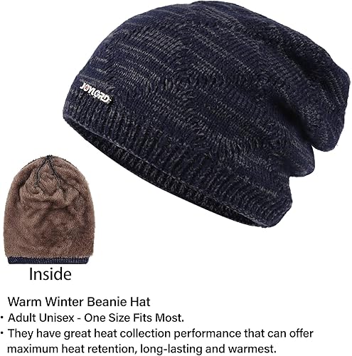 Vista 2 de Conjunto de gorro de invierno para hombre, gorro de punto cálido, gorro de calavera, calentador de cuello con forro polar grueso, gorro de invierno