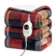 GOTCOZY Heated Blanket Electric Throw 60''X70''- Electric Throw Blanket with Extra Large Size 6 Heating Level & 9 Time Settings Heating Blanket, Machine Washable (Check RedBlack)