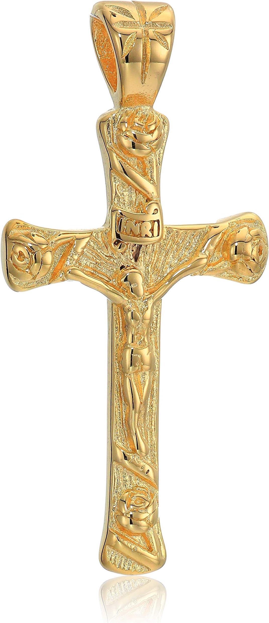 24k Gold Unisex Crucifix Pendant Necklace - 1.5 inch Cross Stone, Lobster Clasp, Bezel Setting