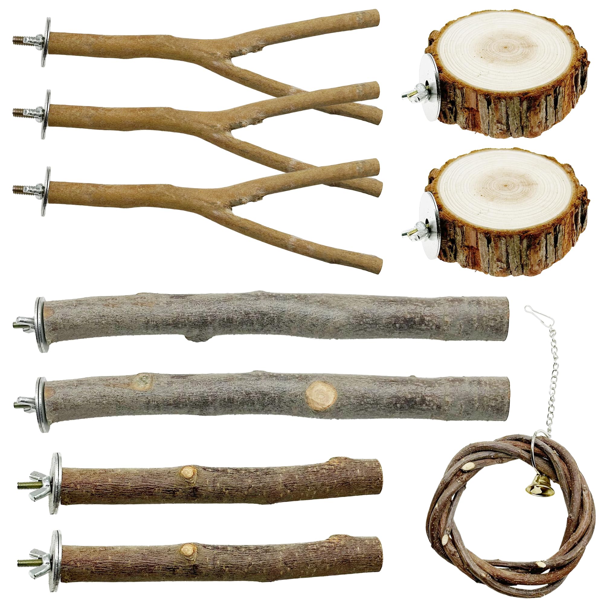10 accessori naturali per gabbie per pappagalli, piattaforme per uccelli, supporti in legno, forchetta per macinare parrocchetti per piccoli piccioncini, parrocchetti, pappagallini