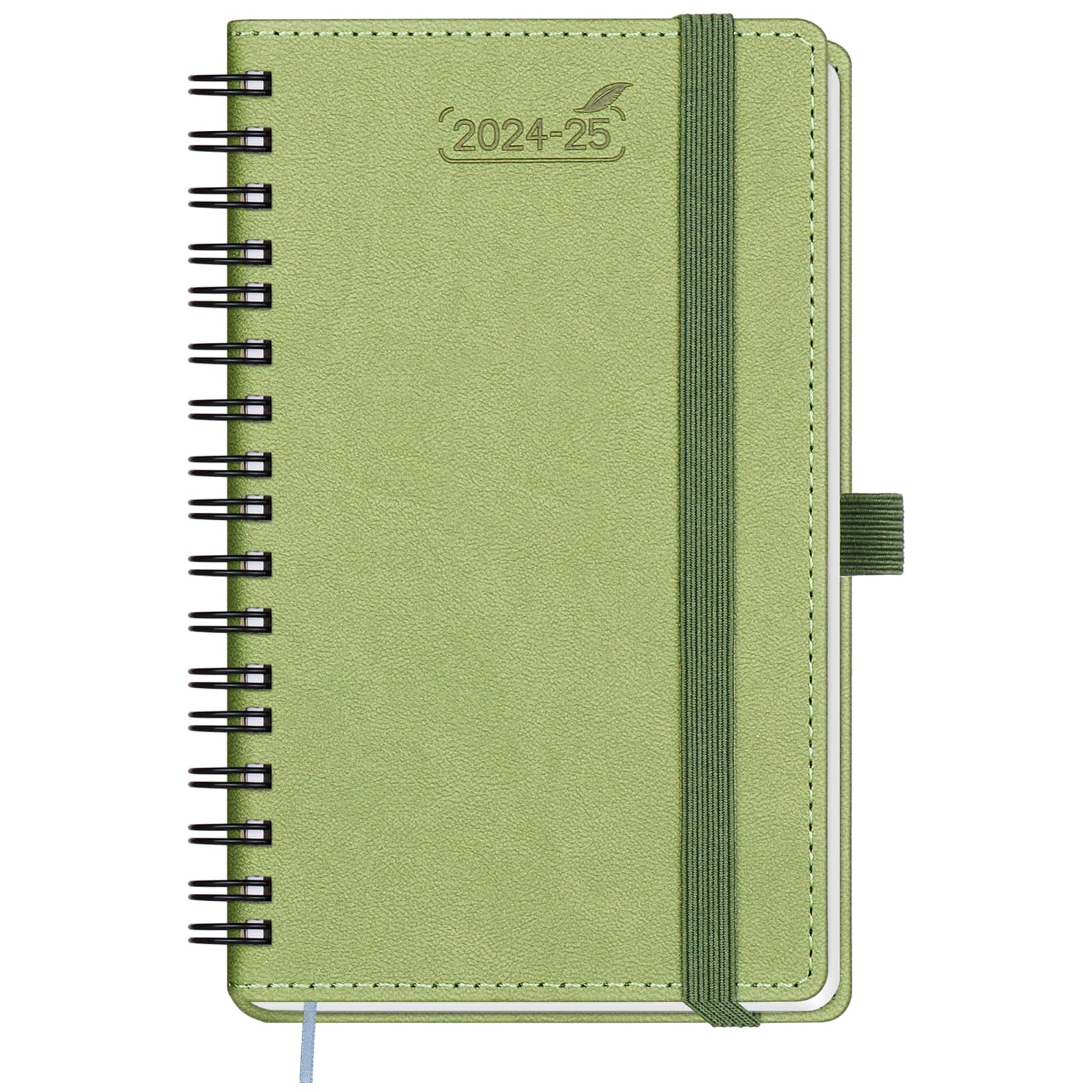 BEZEND Agenda Pequeña 2024 2025 Semana Vista 15.5 x 9 cm Espiral [Kiwi] 18 Meses Agenda Escolar | Semanal de Julio 24 a Diciembre 25 | A6 Planificador Mensual con Tapa Blanda en Cuero PU