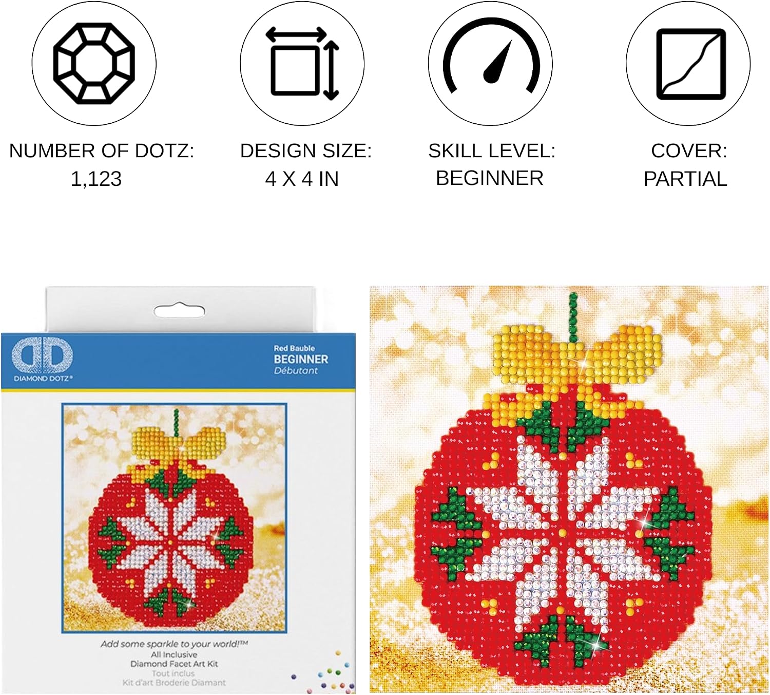 DIAMOND DOTZ Red Bauble Ornament Diamond Painting Kits for Adults - Diamond Art Kits a Relaxing Creative Craft Kit with Dotz Gems 5.3"x5.3"
