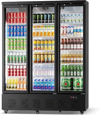 45 Cu.Ft Commercial Beverage Refrigerator, 2 Glass Door Merchandiser Refrigerator with Lock, Upright Reach-in Display Cooler for Restaurant, Bar and Grocery, 10 Adjustable Shelves, 32F-47F