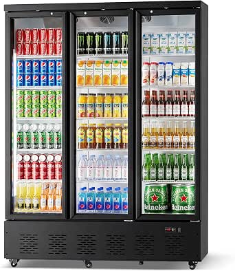 45 Cu.Ft Commercial Beverage Refrigerator with 3 Glass Doors, Lock, and Adjustable Shelves