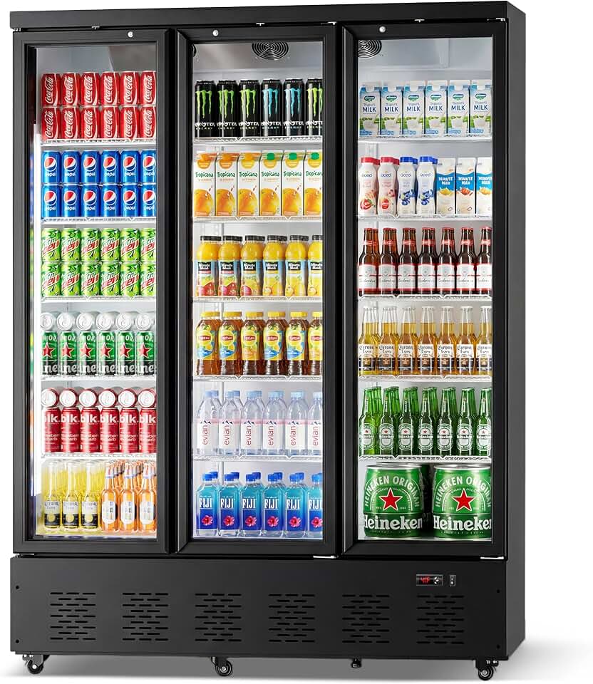 45 Cu.Ft Commercial Beverage Refrigerator, 2 Glass Door Merchandiser Refrigerator with Lock, Upright Reach-in Display Cooler for Restaurant, Bar and Grocery, 10 Adjustable Shelves, 32°F-47°F