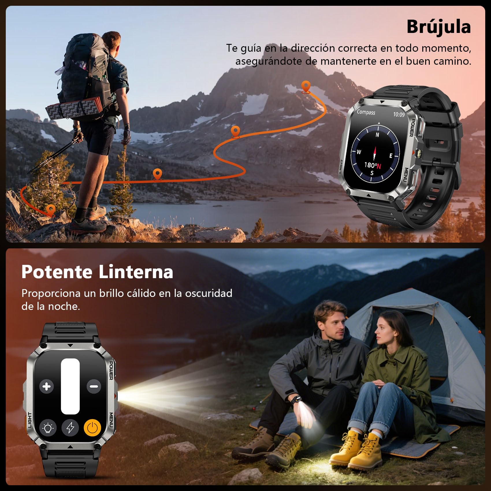 Blackview Reloj Inteligente Hombre Militar - Linterna y Brújula, 2.01"Smartwatch Hombre con 100+ Modos Deportivos, Llamadas Bluetooth/Notificación, Pulsómetro/Oxímetro/Sueño, Pulsera Actividad, Negro