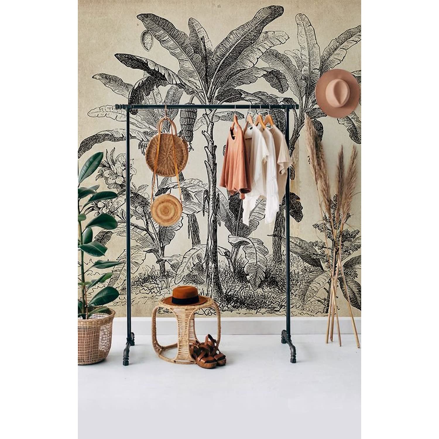 Papier Peint Vintage Palms Beige Coloray 416x254cm Décoration Salon
