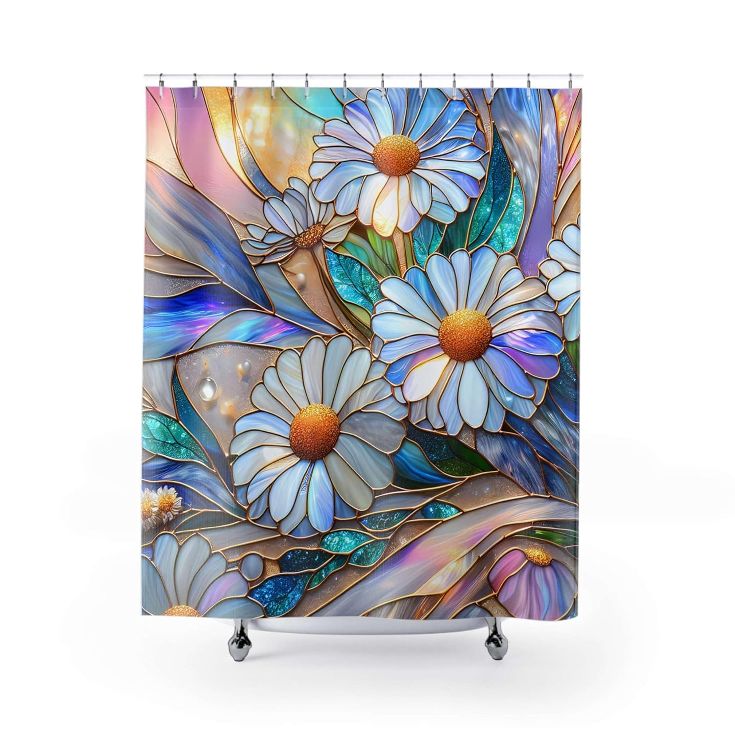Luminescent Daisies Shower Curtain, Bath Decor, #5042, 71" × 74"