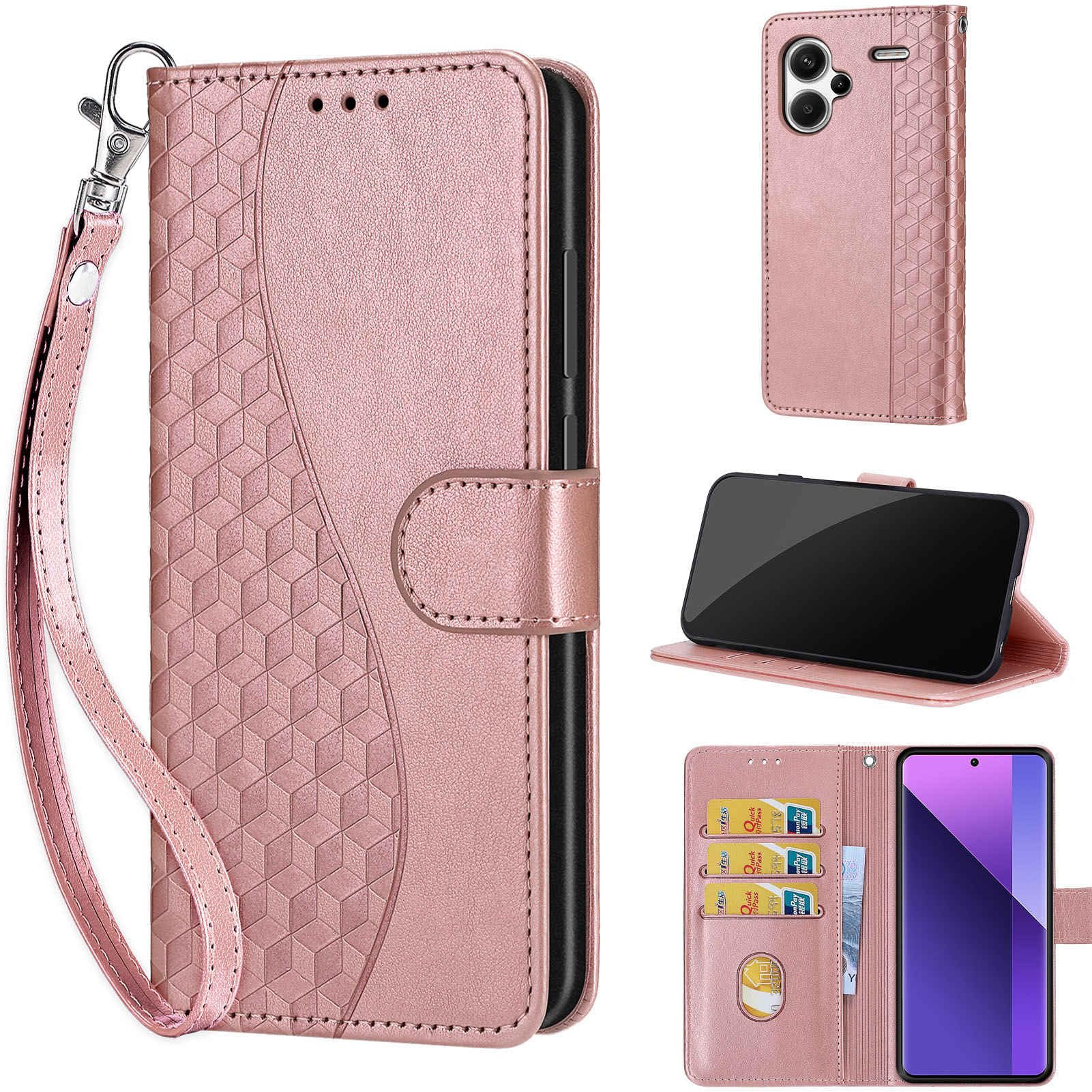 Handyhülle Für Xiaomi Redmi Note 13 Pro Plus 5G – PU-Leder Flip Case Mit Kartenfach, Ständer & Kameraschutz In Rosa
