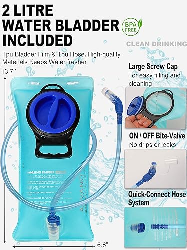 Miniatura 6 de Arvano Mochila de hidratación, paquetes de hidratación con vejiga de agua de TPU sin BPA de 2 litros, mochila de agua ligera para ciclismo de