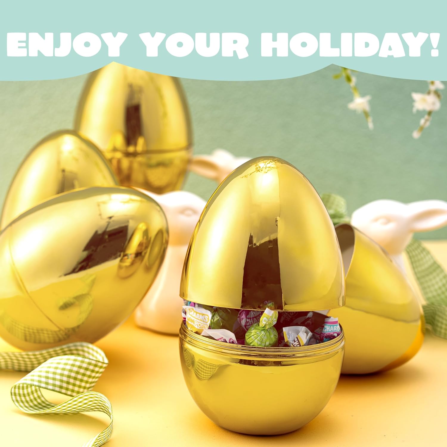 JOYIN 6 Pcs Large Gold Easter Eggs, 6 Inches Metallic Jumbo Plastic Eggs Fillable for Easter Themed Hunt Basket Stuffers Fillers Filling Treats Party Favor Classroom Prize Supplies