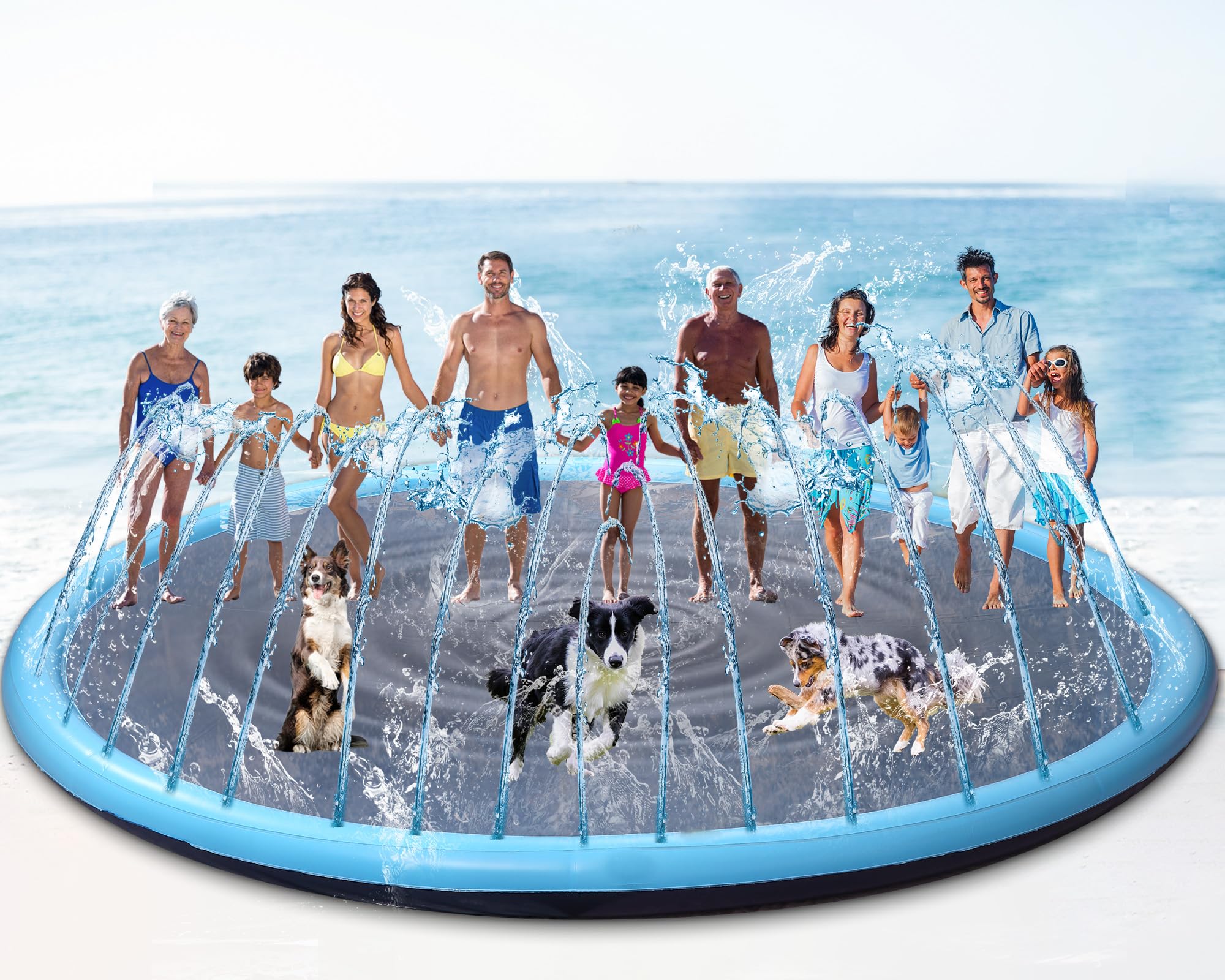 18 ft Giant Inflatable Splash Pad Extra Large 216" 2025 Update Non Slip Pad for Adults Large Dogs Pets Giant Thicken Sprinkler Pool Summer Outdoor Fun
