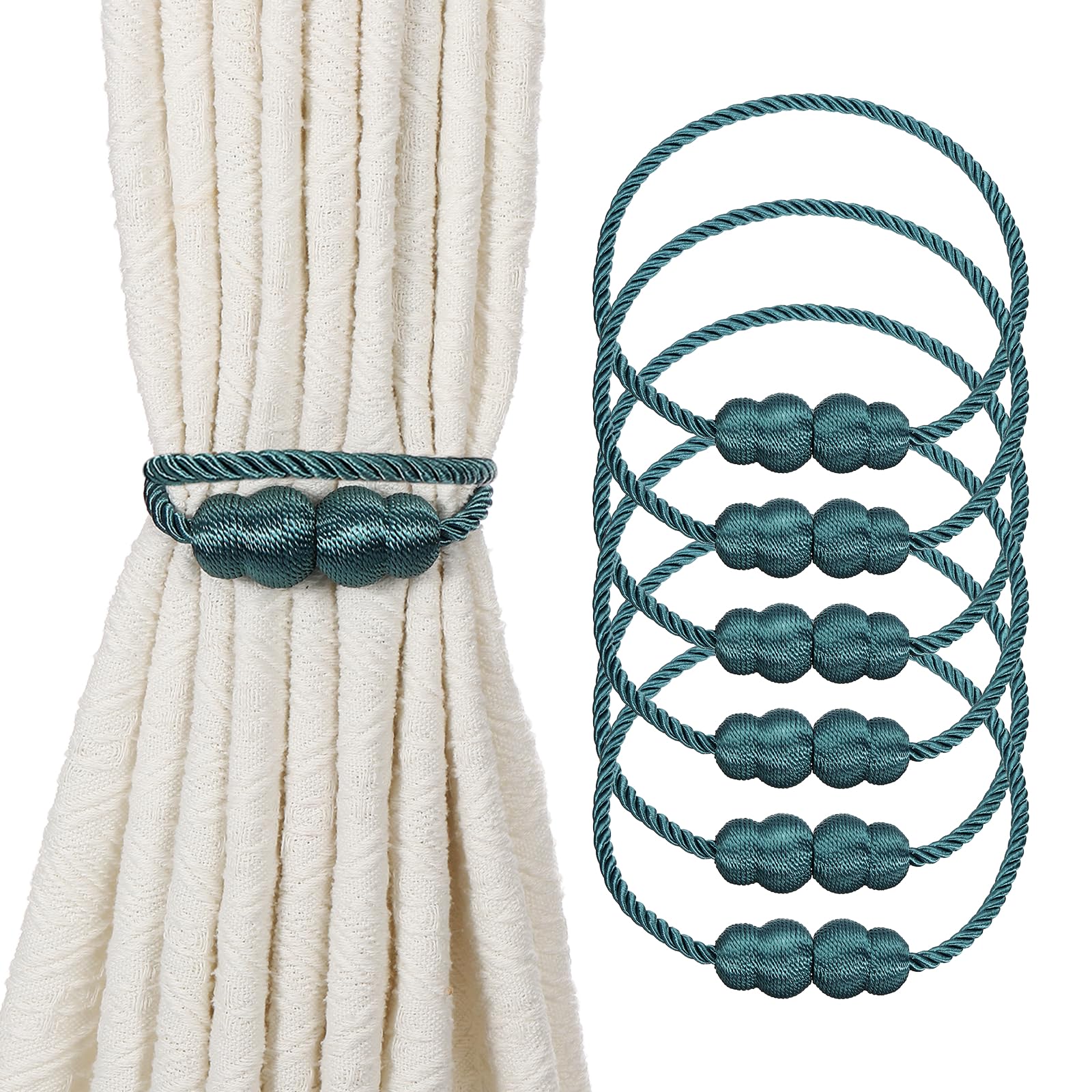 sourcing map 6Pcs Magnetic Curtain Tiebacks, Elegant Weave Curtain Tie Backs Decorative Window Treatment Holdbacks for Drape Home Bedroom Living Room Office Decoration, Blue