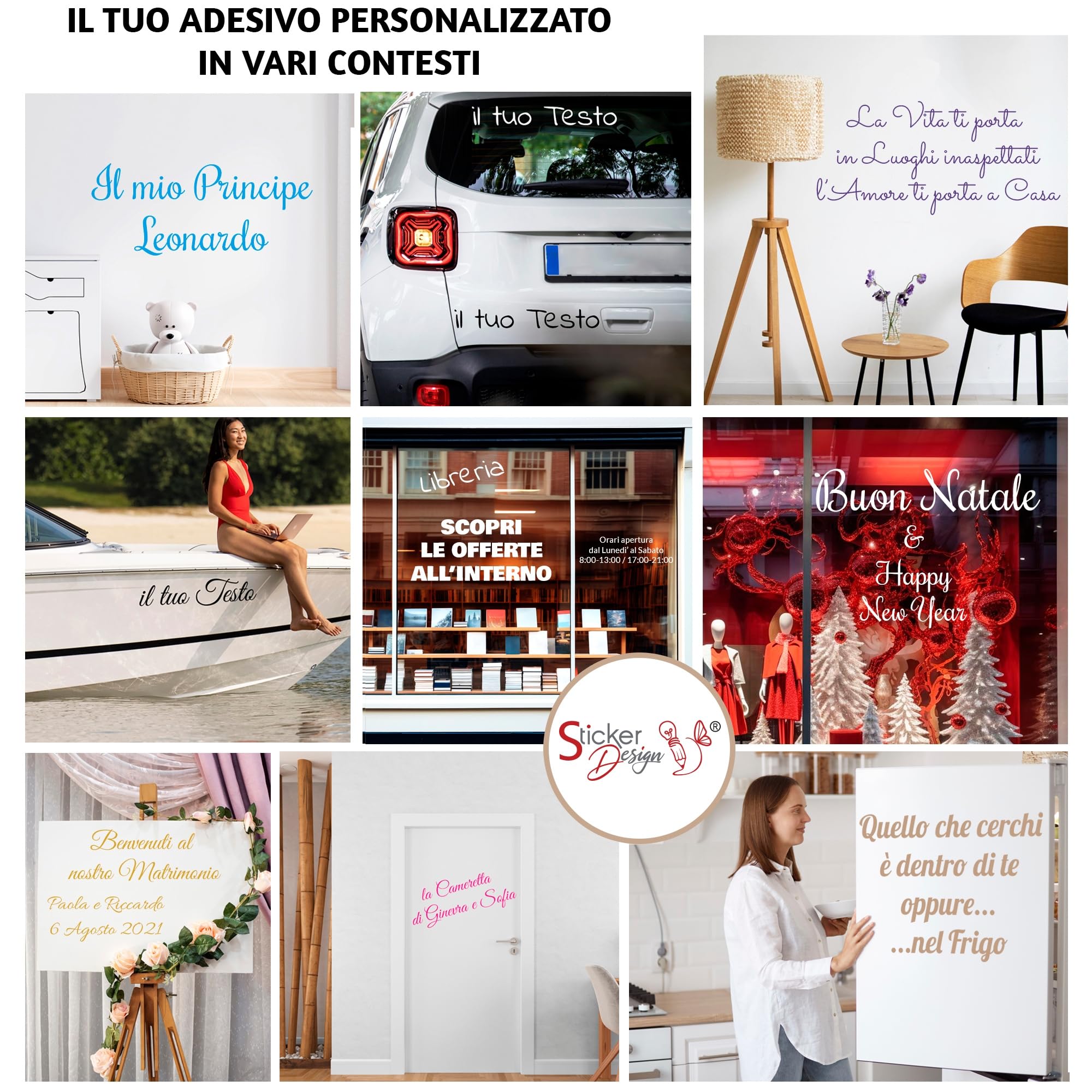 STICKER DESIGN Scritte adesive personalizzate, Adesivo Personalizzato, Adesivi Murali in Vinile, Stickers Adesivi Personalizzati per scrivere nomi, Sconti, Saldi, Frasi, 100% Made in Italy