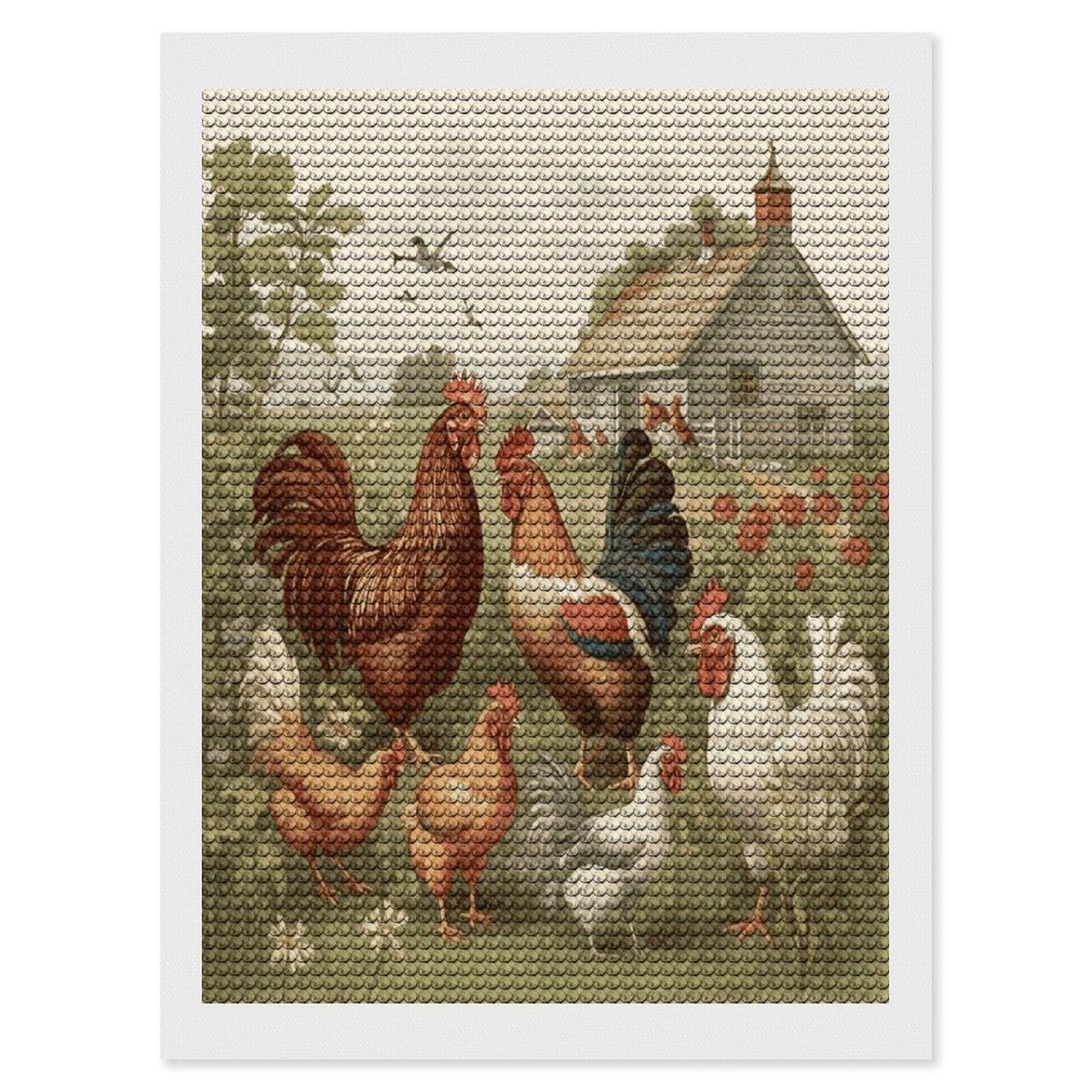 FekiLoot Chickens and Farm Diamond Art Kits for Adults Diamond Painting Kits for Beginners DIY Diamond Art Kits Round Full Drill Diamond Dot Gem Painting for Home Wall Decor Gift 12"x16"